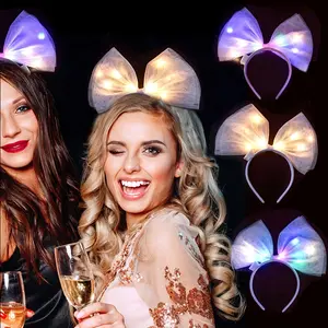 MICRENCY Women's Sweet Bow LED Headband - a glowing party hair accessory for weddings, birthdays, bachelorette parties, festivals, Valentine's Day, adult/graduation ceremonies, and holiday celebrations.