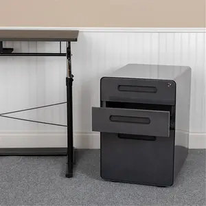 Flash Furniture HZ-AP535-01-BK-GG 21 in. Ergonomic 3-Drawer Mobile Locking Filing Cabinet with Anti-Tilt Mechanism & Hanging Drawer for Legal & Letter Files, Black