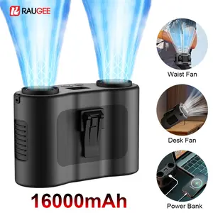 Portable Waist Fan, Dual Outlet Leafless Cooling Fan, USB Charging Fan with Emergency Power Bank, Wearable Neck Fan Body Belt Fan for Outdoor Activities