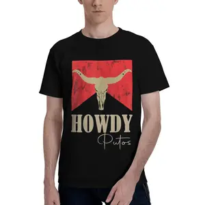 Unisex Howdy Putos Western T-Shirt Longhorn Bull Skull Casual Cowboy Ranch Short Sleeve