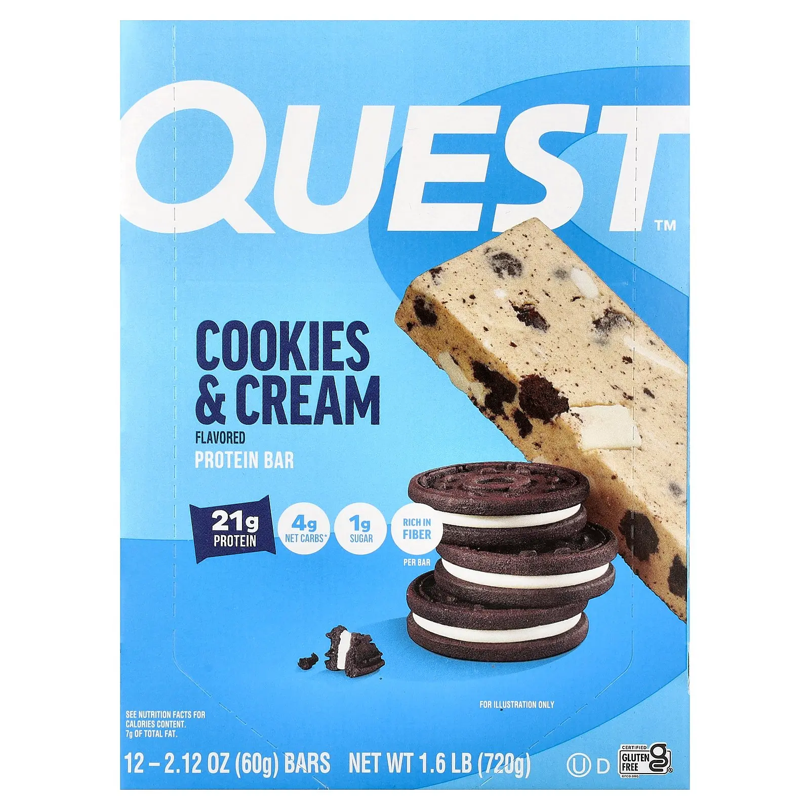 Quest Nutrition Protein Bar, Cookies & Cream, 12 Bars, 2.12 oz (60 g) Each