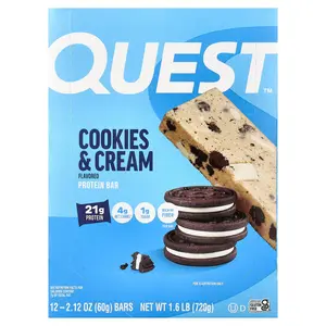 Quest Nutrition Protein Bar, Cookies & Cream, 12 Bars, 2.12 oz (60 g) Each