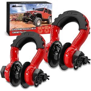 Nilight 3/4" D Ring Shackle with Towing Pulley 2 Pack 4.75 Ton (9500 Lbs) 7/8" Pin Heavy Duty Off Road Recovery Shackle with Isolators Washer Kit for Jeep Truck Tractor Vehicle ATV UTV
