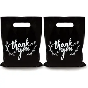 100 PCS Small Thank You Merchandise Bags Plastic Goodie Bags Favor Bags for Birthday Baby Shower Wedding Merchandise Gifts Trade Shows (Black)