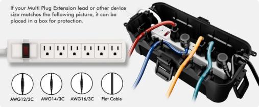 RESTMO Outdoor Electrical Box, IP54 Weatherproof Extension Cord Cover with 6 Cable Entry Ports, Waterproof Connection Box Protect Power Strip, Timer, Plug, Holiday Lights, (11.5x5.2x4 inch), Black