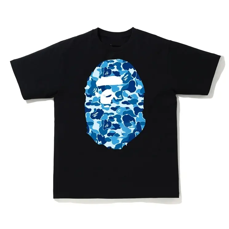 TRENDING 2026 Blu Camo Tee Short Sleeve Crew Neck Casual Summer T-Shirt with Iconic Ape Head Design and Plaid Pattern