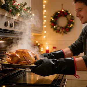 17" Gloves for Grill, Fryer, Oven, Bake, Smoker, Fire Pit, Cut Resistant Work Glove for Kitchen, Yard & Workshop, Universal Multi-Scene Gloves | Waterproof + Heat Proof + Non-Slip | For Any Task, Great Stocking Stuffers for Men