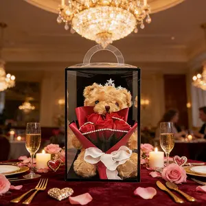 Bear Design Plush Toy with Artificial Flower, 2 Counts Cute Bear Holding Flower Ornament, Desktop Decoration for Home Living Room Bedroom, Gifts