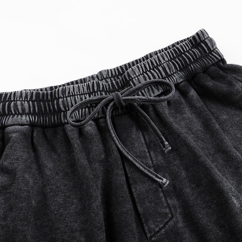 Women's Vintage High-Waisted Baggy Sweatpants - Distressed Wash, Loose Straight Wide-Leg, Drawstring Elastic, Light Cotton Blend, Basic Minimalist Casual Outdoor Pants for Back to School