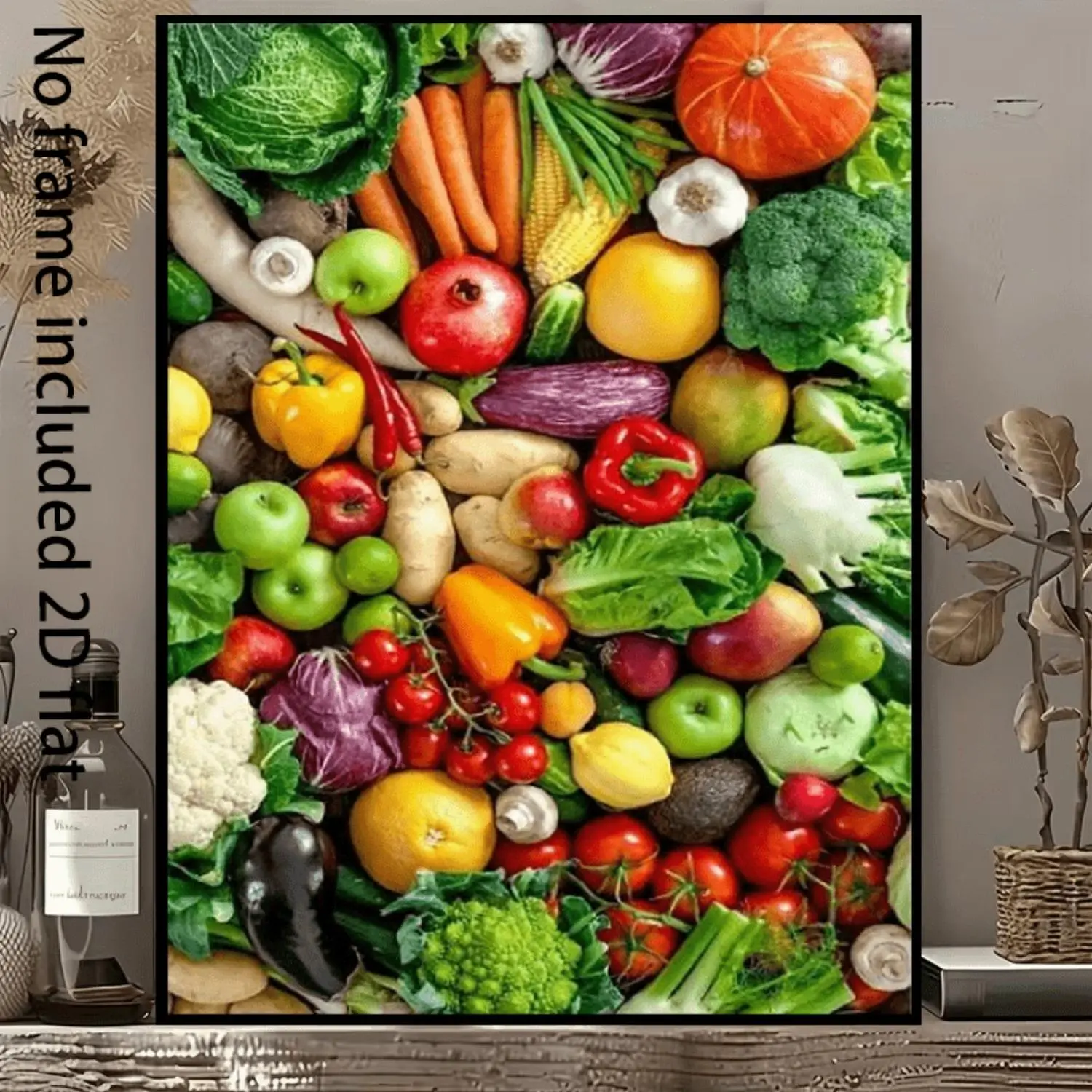 2D Flat, 1pc 1pcs Frameless Vertical Vegetable & Fruit Canvas - Colorful Suitable for - Room,, Wall Decor - Vibrant Fruit & Veggie Chart for Use, Spring Summer Natural Theme Painting, 2D Flat，Frameless