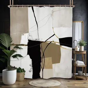 Minimalist Shower Set 60Wx71H Inches Contemporary Simple Tan Black Art Waterproof with 12