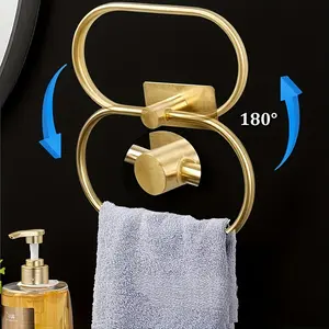 2 Piece No-Drill Stainless Steel Towel Rack, Wall-Mounted Hook, Bathroom Organizer, Luxury Two-Tone, & Silver Color