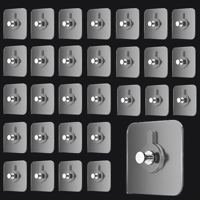 30 pcs of adhesive wall hooks, Sticky hooks for hanging, no drilling required, waterproof, plastic hooks, suitable for kitchen and bathroom, easy install, for hanging pictures, photo frames, multi-purpose