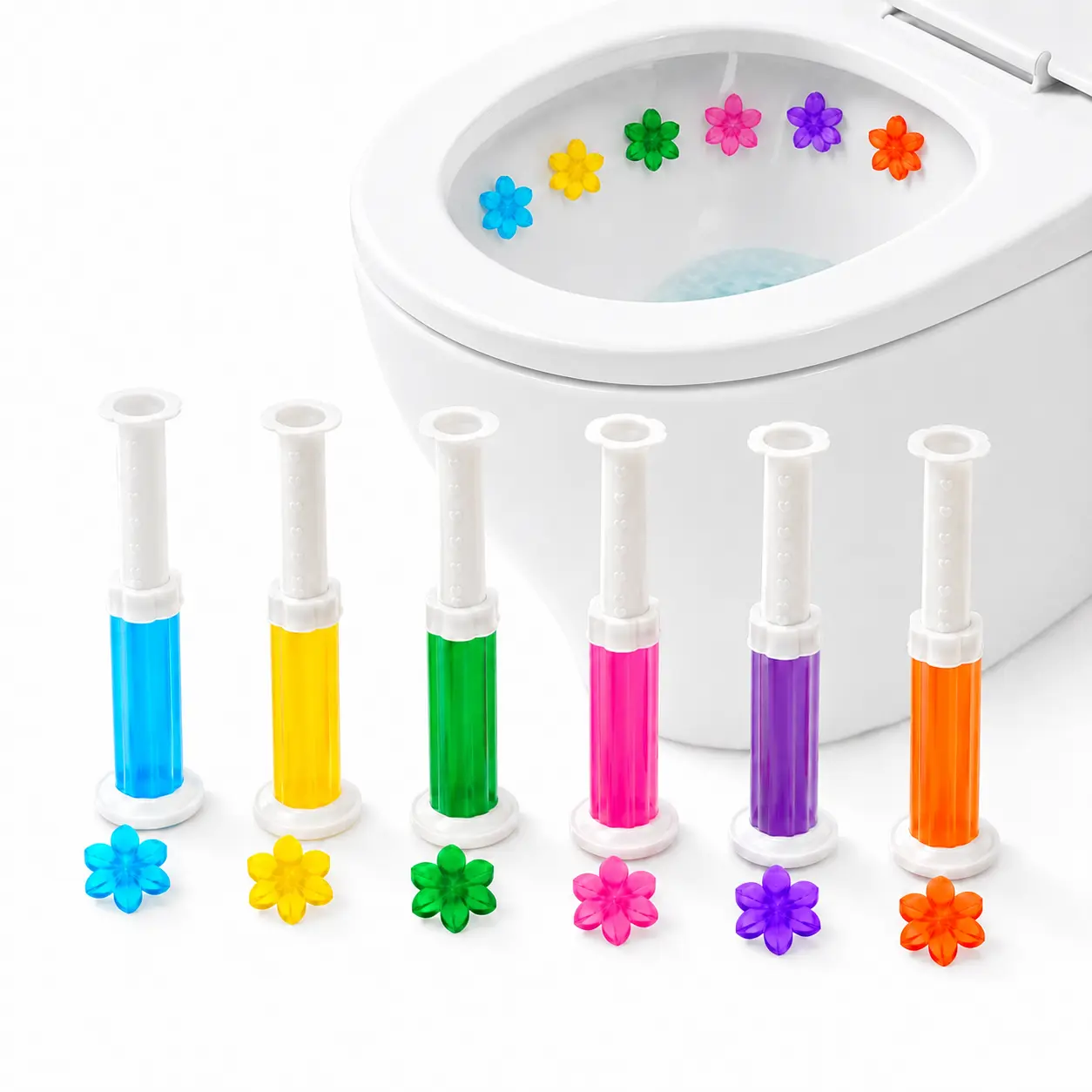 6-Pack Toilet Bowl Gel Cleaner Stamps Set, Floral Long-Lasting Flower-Shaped Bathroom Accessories, 7-Fragrance Odor Absorber Gel Tubes, Suitable for Homes-Offices Toilet Bowl Cleaners
