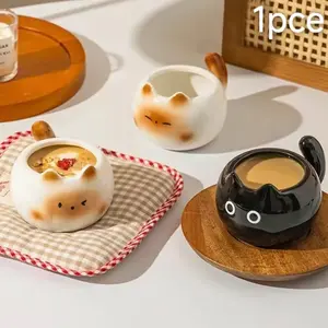 Cute Siamese Cat Glass Coffee Mug, Handmade Ceramic Mug, Creative Kitten Design Lead-Free Heat-Resistant Glass Cup, Microwave & Dishwasher Safe, Drinkware for Home Office, Daily Use, Ideal Birthday Gift for Cat Lovers Women & Cat Mom