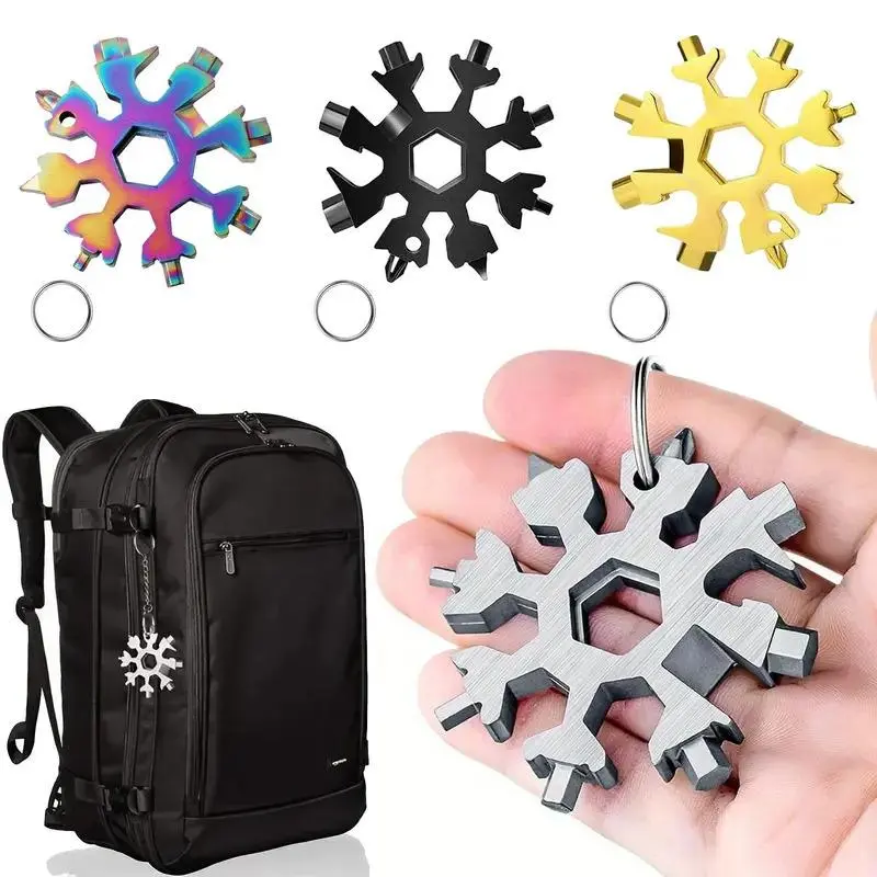 Viral 18-in-1 Snowflake Multi Tool Stainless Steel Portable Multi Wrench, Mini All-in-One Survival Gadget with Screwdriver & Bottle Opener for Outdoor Camping