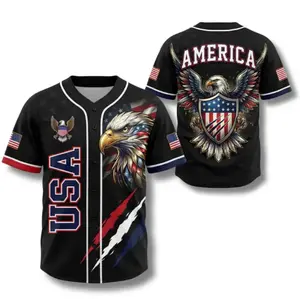 USA Eagle All Over Print Baseball Jersey, Patriotic Button Up Shirt, USA 250 Years Baseball Jersey, 1776–2026 Semiquincentennial Patriotic Jersey