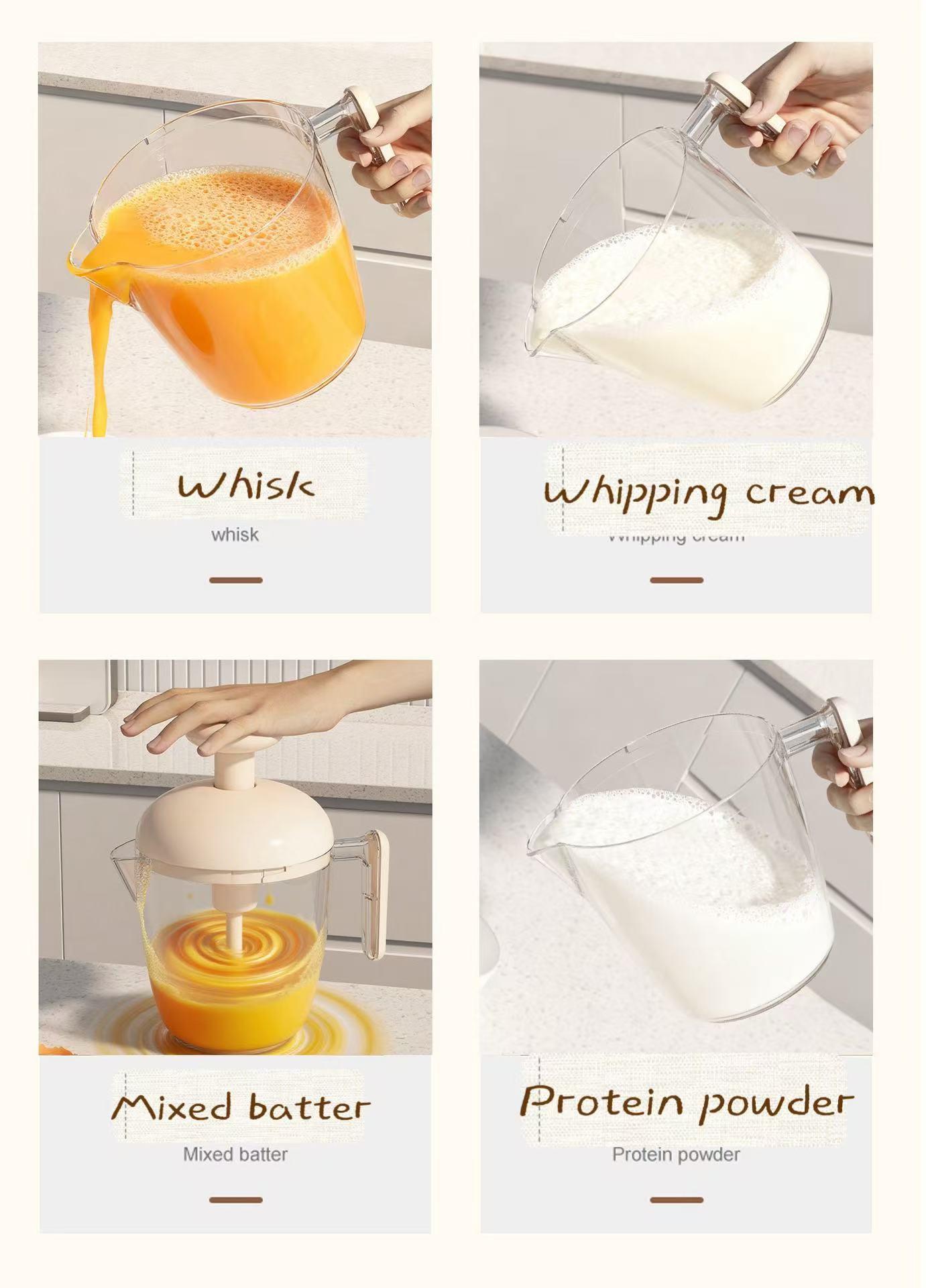 Push-Button Egg Beater for Home Use, with Transparent Cup, Manual Push-Button Design, Plastic Blade, Egg Beater, Cream and Cake Mixer, Multi-Functional Egg Beater, Mixing Wonder