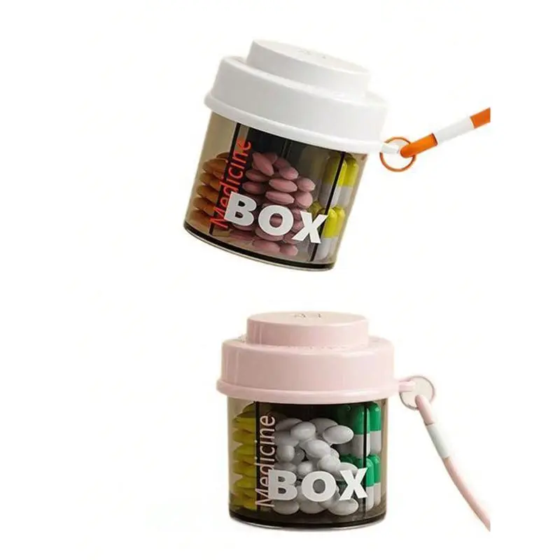 Portable Sealed Pill Organizer Box Travel Medicine Dispenserwith Lanyard Multi-Compartment Vitamin SupplementContainer Daily Moisture-Proof Pill Case weekly pillbox
