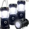 4-Pack Foldable Compact LED Lanterns - Durable, Waterproof, Solar-USB Rechargeable, Solar Powered, Brightness Adjustable, Heat/Freeze Ready, Batteries-Included Emergency Lights with Flashlight Mode, Carries in Small Bags, for Home Power Outages, Hiking, F
