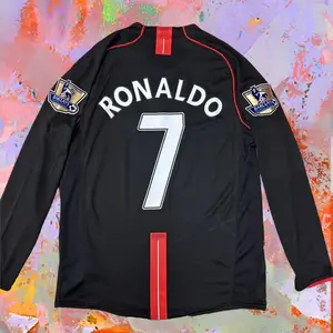 0708 MUFC Away Retro Black No.7 Ronaldo Long Sleeved Soccer Jersey