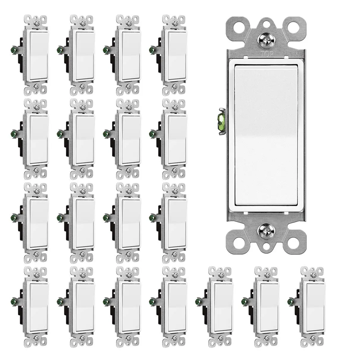 Single Pole Decorator Light , 20 Pack Rocker Paddle Wall , 15A 120/277V, On/Off Interrupter, UL Listed, White