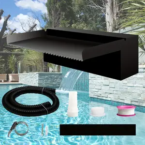 Pond Waterfall Spillway Pool Fountain Water Feature, Black Stainless Steel Outdoor Fountains, Swimming Pool Water Flow Waterfalls Kit for Garden Patio Ponds -11.8" / 23.6"/ 35.4" (NO Light) pool fountain