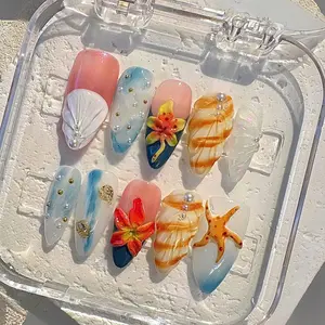 NailPhoria HAWAIIAN BREEZE - Handmade Press-On Nails | Reusable, Salon-Quality, Long-Lasting, Glossy Design