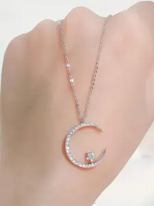 Star Moon Pendant Necklace with Elegant Zirconia, High-Quality Charm, Stylish Clavicle Chain, Minimalist Necklaces, Perfect Gift for Women, Modern Versatile Accessories