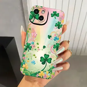 Angel Eyes Soft Phone Case with St. Patrick's Day Four-Leaf Clover Pattern, UV Printed Matte Finish, 360° Full Protection for iPhone 11, 12, 13, 14, 15 Pro Max, 16, XR, X/XS, 7, 8 Plus, SE, and Mini Smartphones.