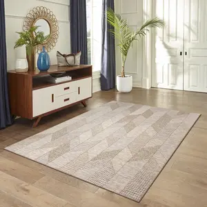 Lush Decor ORLY Indoor/Outdoor Power Loomed Polypropylene Low Profile Area Rug - Contemporary Geometric Casual Neutral  (Angles)