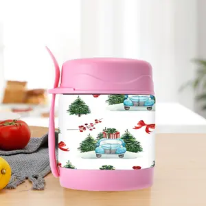 1pc/10oz/300ml/Wide Mouth Double Walled Stainless Steel Vacuum Insulated Food Jars For Both Office Use And Outdoor Travel,Blue Car with Christmas Gifts,Christmas Trees,Red Bows and Holly Berries Patterned Design,The Best Holiday Gift