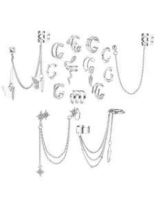 15 Pcs Diverse Silvery Wrap Ear Cuff Jewelry Set for Women Men Non-piercing Helix Cartilage Accessories High-quality Alloy Copper Popular Design Vivid Snake Shape Delicate Chain Drop Details Independent Exquisite Feature Smooth Edges Safe for Skin Contact