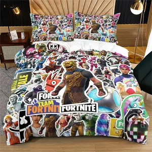 Fortnite Duvet Cover Set,Suitable for Gaming Fans' Bedroom Bedding Set,with Zipper Closure,Including 1 Duvet Cover and 1 or 2 Pillowcases (Excluding Quilt and Pillow Inserts)