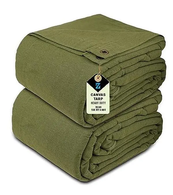 2-Pack Canvas Tarp: 8x10 ft, Water-Resistant with Rustproof Grommets, Multipurpose Cover