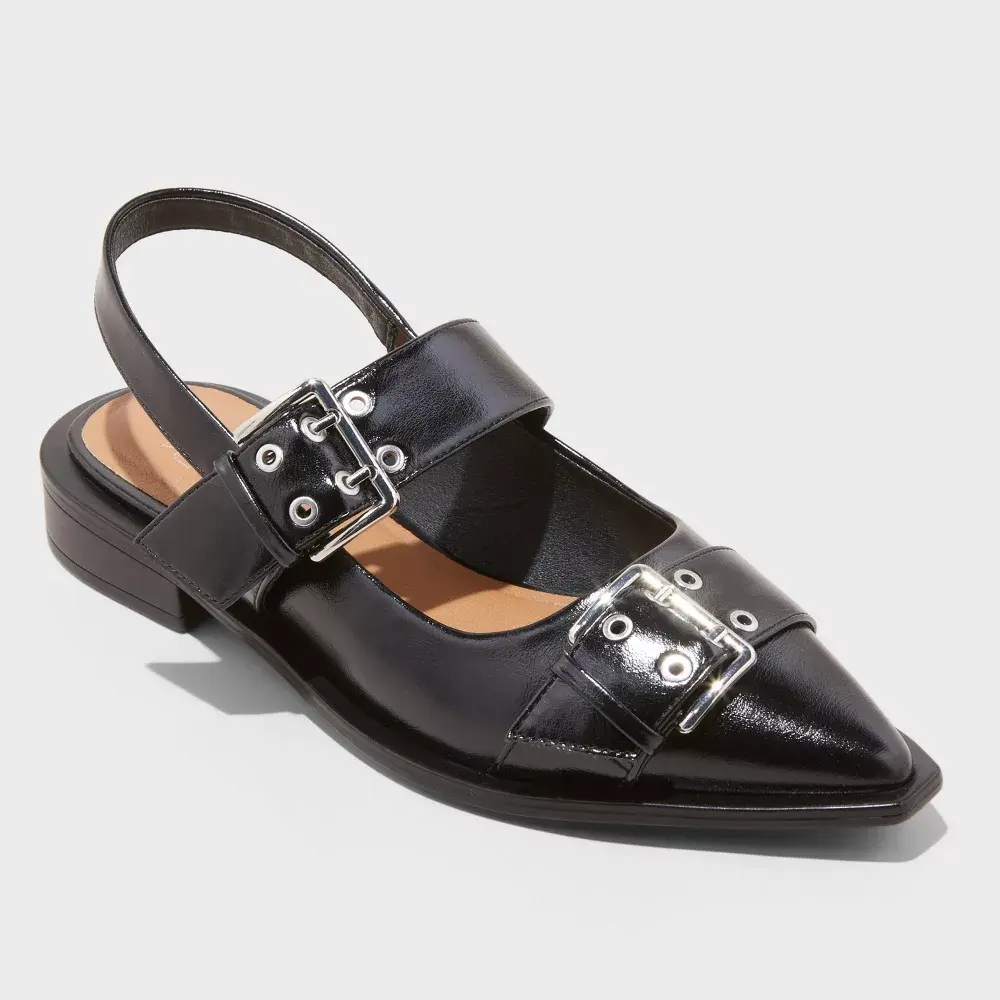Women's Peyton Double Buckle Slingback Flats with Memory Foam Insole - Wild Fable Women's Peyton Double Buckle Slingback Flats with Memory Foam Insole - Wild Fable