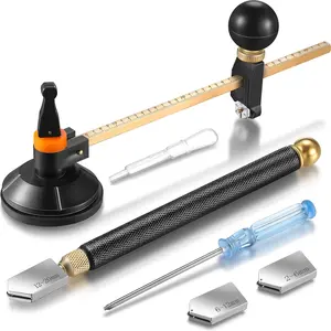 6 Pieces Glass Cutter Tool Set Includes Pencil Style Cutting Tool 11.8 Inch/ 30 cm Adjustable Circular Cutter 2-20 mm Carbide Cutter Screwdriver Oil Dropper for Glass Tiles Mirror