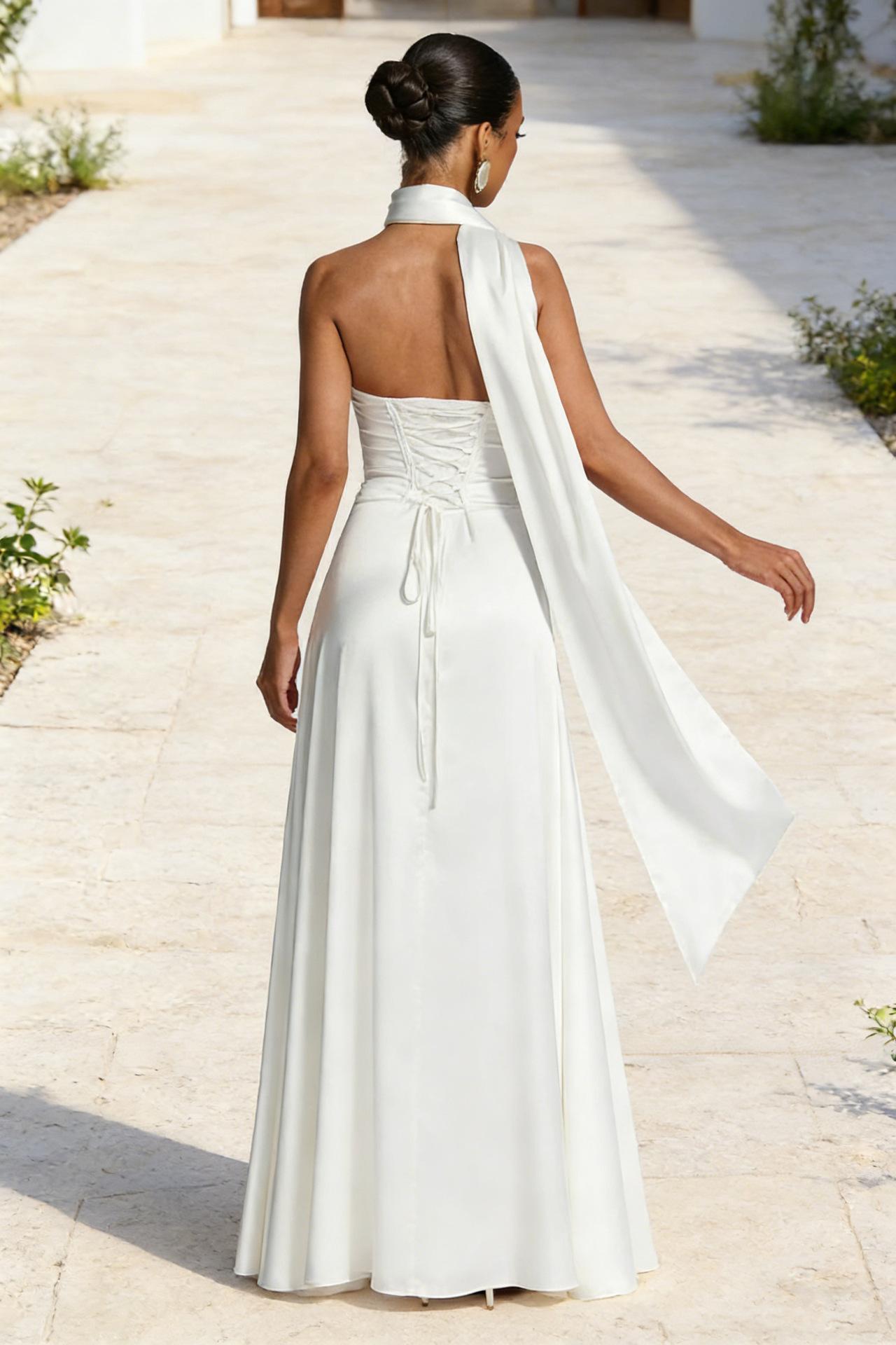 Womens Backless Tube-Top Waist-Cinching Evening Gown Long Dress