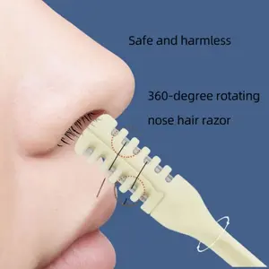 4 Pcs 2-in-1 Nasal Hair Cutter, Upgrade Double Sided Nose Hair Knife, 360° Nostril Hair Remover Tool, Nose Hair Trimmer for Men, Nasal Hair Cutter for Men Women, Soft Cleaning Brush (Cream)