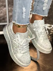 Women's Full Rhinestone Thick Sole Sneakers, 2026 New Water Drill Casual Board Shoes, Height Increasing Sparkle Single Shoe