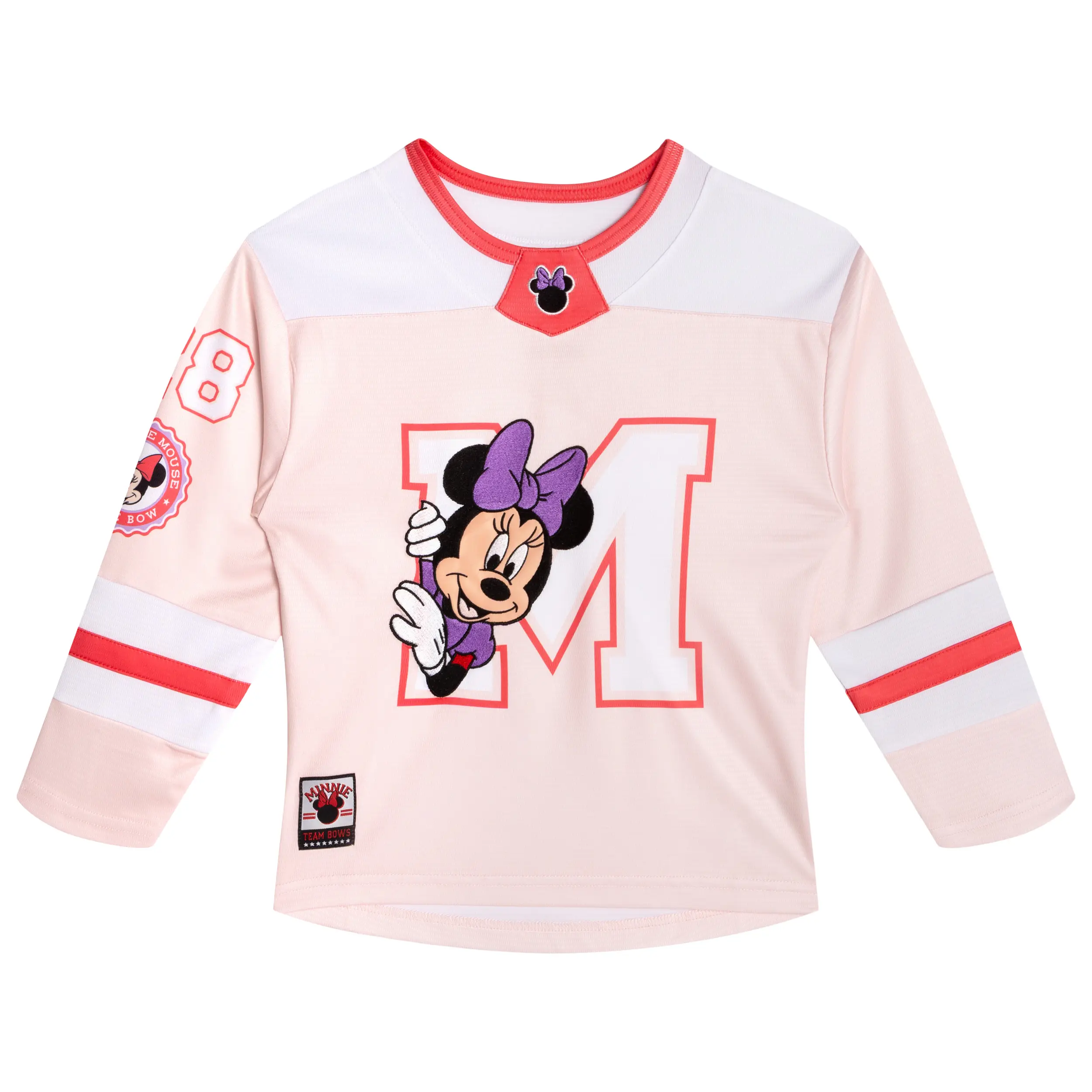 Disney Women's, Girls' & Toddler Athletic Fit Hockey Jersey, Long Sleeve Pullover in Textured Mesh with Embroidered Appliqué for Matching Family Outfits, Women's Matching Sets, Matching Sets, 200 Gsm Textured Closed Mesh, Embroidery, Long Sleeve Shirt, V