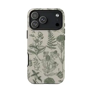 Vintage Botanical Floral iPhone Tough Case - Glossy Polycarbonate Shell TPU Lining for iPhone 7 to iPhone 17 Pro Max - Perfect Gift for Nature Lovers & Floral Design Fans Cover Protection
