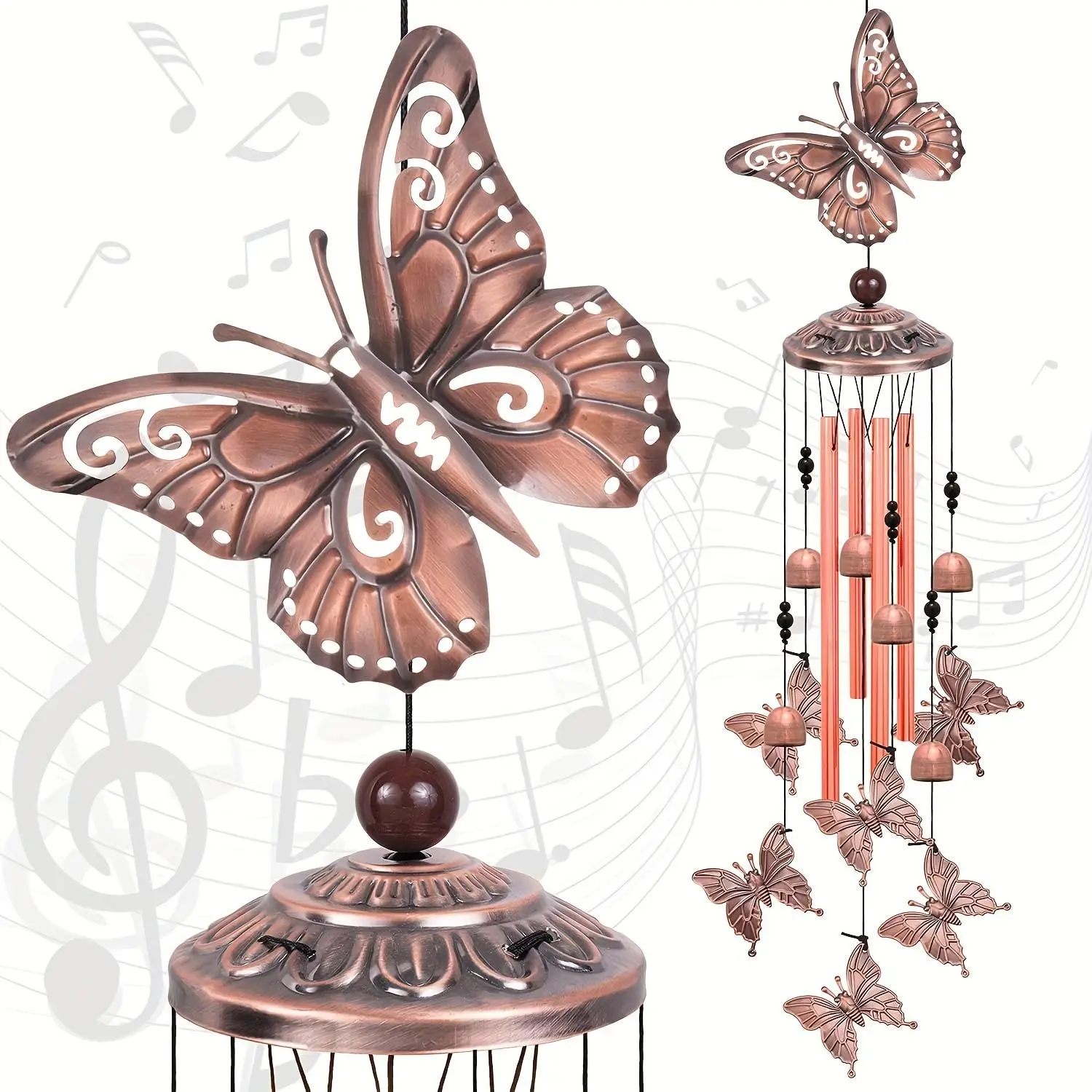 Butterfly Design Wind Chime, Outdoor Hanging Decoration, Exquisite S-shaped Hook Design Wind Chime for Garden & Patio Decoration, Home Decor, Garden D