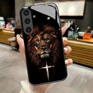 Lion of Faith pattern suitable for Samsung Galaxy S25 S25edge S25FE S25Plus S25ULTRA 5G Pretty Phone Case,Black Frame Glass Phone Case Individual Design,Is Suitable for Every Holiday Gift