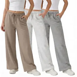 3 Pack Wide Leg Fleece Lounge Sweatpants for Women - Deep Pockets, Relaxed Fit, Elastic Drawstring Waist