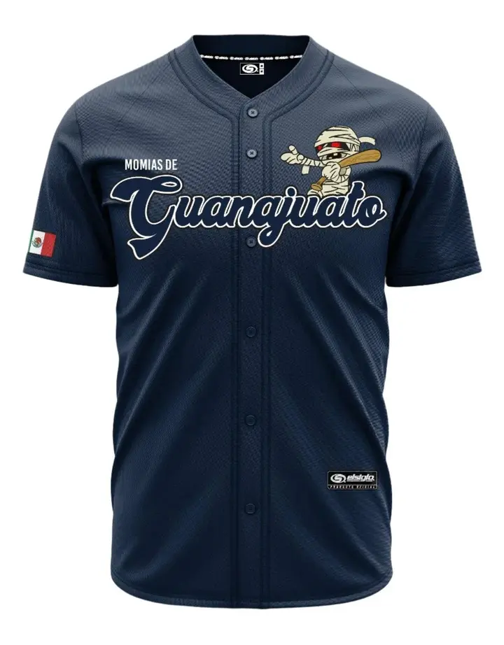 (NAVY BLUE) Momias De Guanajuato Jersey - Fitted Unisex Short Sleeve Breathable Jersey for Baseball and Softball