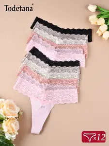 12 pieces Women's Rhinestone Thongs Stretchy Sports Panties Pack Sexy Low Waist Womens Lingerie Exquisite Craft Comfortable Breathable Underwear for Women Elegant Solid Colors, Skin Friendly Fabric Holiday Gifts for Lover Wife & Halloween & Christmas