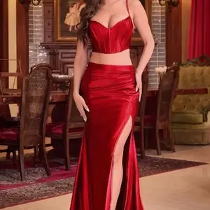 Two Piece Satin Fitted Gown l, Formal Womenswear Prom Corset