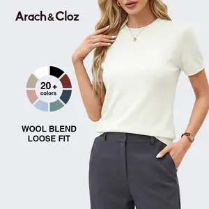 Arach&Cloz Women's Wool Blend Loose Fit Summer Sweater Top Short Sleeve Crew Neck Soft Casual Pullover SummerVibes 2026