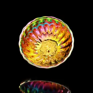 Prismatic Rainbow Jianzhan with Peacock Base | Gold Core Iridescent Tea Cup, Chinese culture, High-temperature firing, Handcrafted ceramic cup, Wine Glass, Kung Fu Cup, Drinkware
